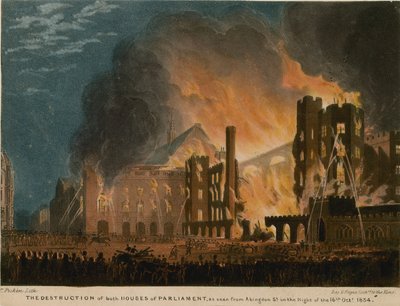 De vernietiging van beide huizen van het parlement gezien vanaf Abingdon Street door Thomas Picken