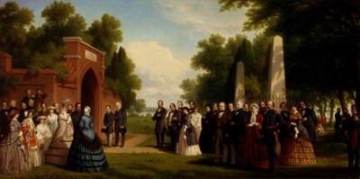 Bezoek van de Prins van Wales, President Buchanan en Dignitarissen aan het Graf van Washington door Thomas Pritchard Rossiter