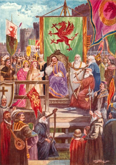 Rhys ap Gruffydd die de eerste Eisteddfod voorzit, Cardigan Castle, Wales door Thomas Prytherch