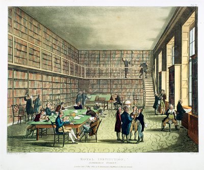 Bibliotheek van de Koninklijke Instelling, Albermarle Street, Londen door Thomas Rowlandson, Augustus Charles Pugin