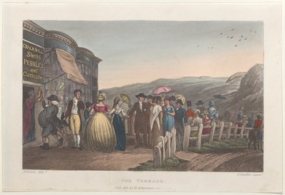 Het terras, uit Poetical Sketches of Scarborough door Thomas Rowlandson, Joseph Constantine Stadler, J. Bluck