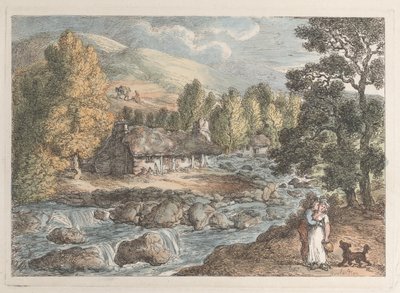 Een waterval in Cornwall door Thomas Rowlandson
