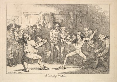 Een schermwedstrijd door Thomas Rowlandson