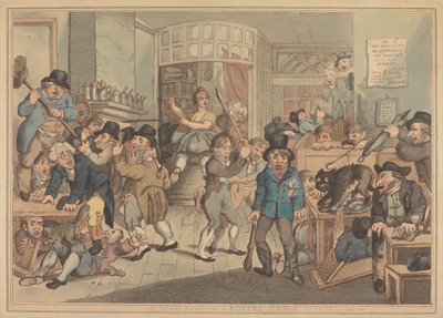 Een dolle hond in een koffiehuis door Thomas Rowlandson
