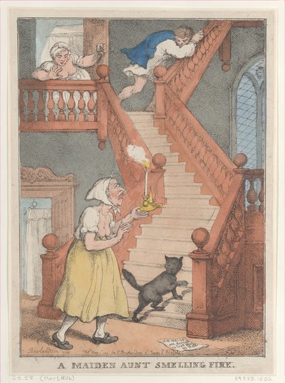 Een Ouderwetse Tante die Brand Ruikt, [1 mei 1806], heruitgegeven 1 mei 1812 door Thomas Rowlandson