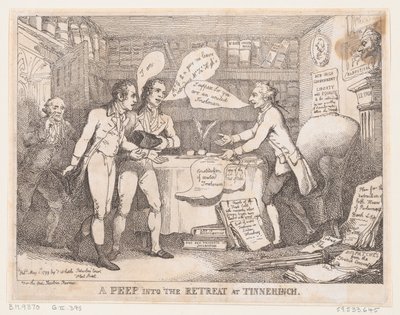 Een kijkje in de retraite bij Tinnechurch United Irish door Thomas Rowlandson
