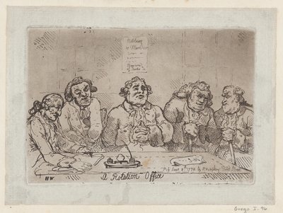 Een rotatiekantoor door Thomas Rowlandson