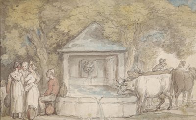 Een dorpsfontein door Thomas Rowlandson