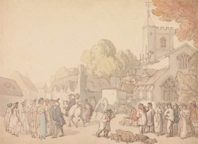 Een dorpsgezicht bij een kerk door Thomas Rowlandson