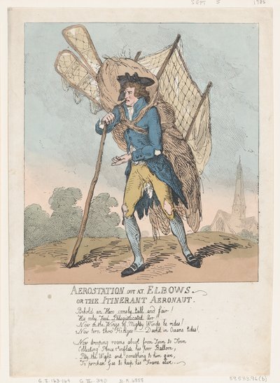 Aerostation uit bij Ellebogen, of De Rondreizende Aeronaut, 5 september 1785 door Thomas Rowlandson