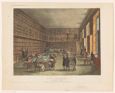 Bibliotheek van de Royal Institution te Londen door Thomas Rowlandson