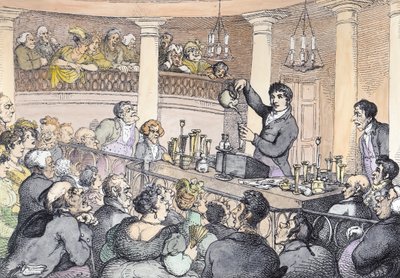 Chemische lezingen, c.1809 (latere inkleuring) door Thomas Rowlandson