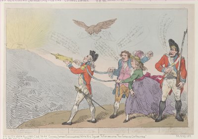 Kol. Topham probeert met zijn spuit de genialiteit van Holman te doven, 5 oktober 1785 door Thomas Rowlandson
