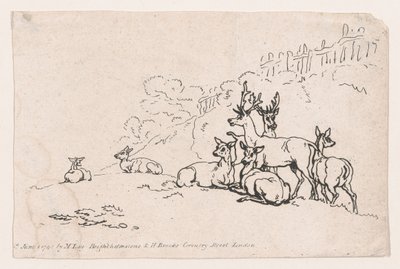 Herten van Plaat 3, Contouren van Figuren, Landschappen en Vee...voor het Gebruik van Le... door Thomas Rowlandson