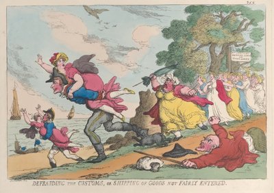Douanefraude, of het verzenden van goederen die niet correct zijn aangegeven door Thomas Rowlandson