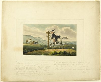 Doctor Syntax die zijn weg verliest, uit De Tour van Doctor Syntax door Thomas Rowlandson