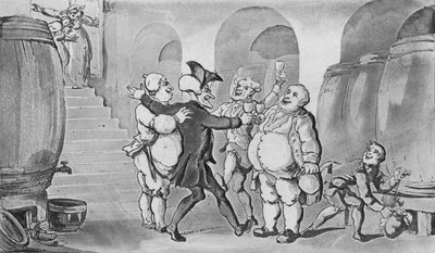 Doctor Syntax vrijgemaakt van de kelder, 1817 door Thomas Rowlandson
