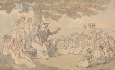 Dr. Syntax bezoekt een kostschool voor jonge dames door Thomas Rowlandson