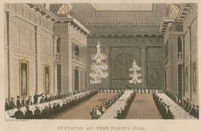 Dr. Syntax in de Vrijmetselaarshal door Thomas Rowlandson