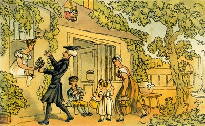 Dr. Syntax presenteert een bloemenoffer door Thomas Rowlandson