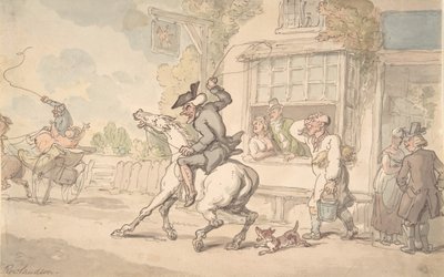Dr. Syntax met een koppig paard voor een herberg, 18e-19e eeuw door Thomas Rowlandson