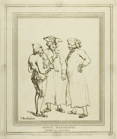 Nederlandse kooplieden geschetst in Amsterdam door Thomas Rowlandson