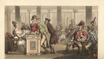 Engelse heer die flirt met de Fair Limonadiere in een café in Parijs door Thomas Rowlandson