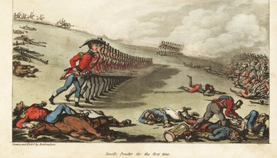 Vaandrig Johnny Newcome neemt deel aan zijn eerste actie, de aanval op het Franse leger bij de Slag bij Salamanca door Thomas Rowlandson