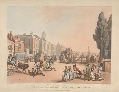 Ingang van de Tottenham Court Road Turnpike (nr. 3) door Thomas Rowlandson