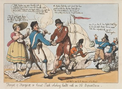 Vergeten en vergeven, of Honest Jack die een oude bekende de hand schudt door Thomas Rowlandson