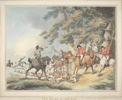 Vossenjacht [set van zes]:   3. De dood van de vos door Thomas Rowlandson