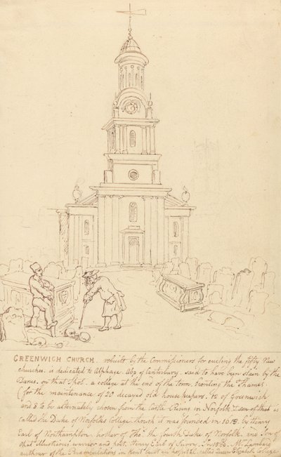 De kerk van Greenwich door Thomas Rowlandson