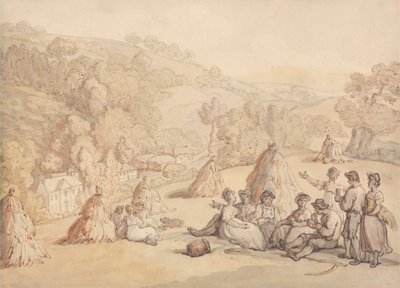Oogsters die Rusten in een Korenveld door Thomas Rowlandson