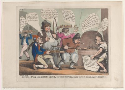 Hoog plezier voor John Bull, of de Republikeinen tot hun laatste redmiddel gedreven, 12 november 1798 door Thomas Rowlandson