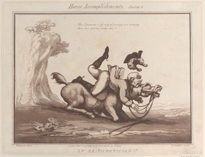 Paardenprestaties, Schets 8: Een rekenmeester!!, 1 augustus 1799 door Thomas Rowlandson