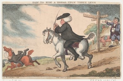 Hoe een paard op drie benen te berijden, 11 juni 1808 door Thomas Rowlandson