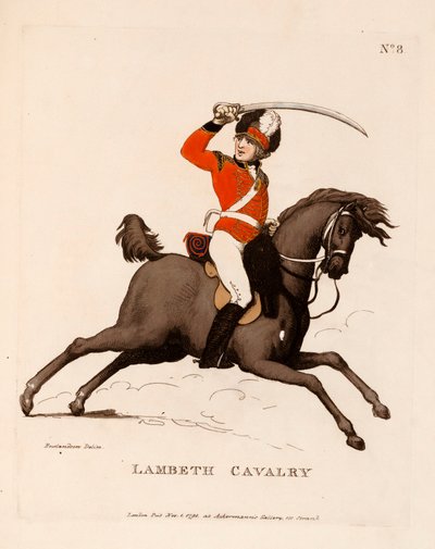 Lambeth Cavalerie, uit "Loyal Volunteers of London and Environs", 1798-99 door Thomas Rowlandson