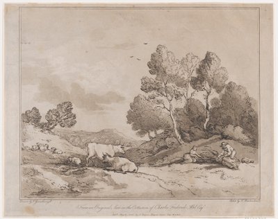 Landschap met figuren die een bundel hout binden door Thomas Rowlandson