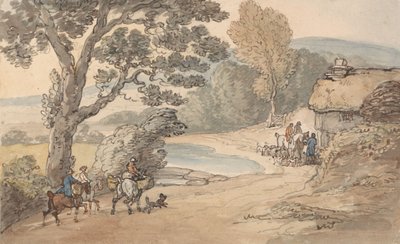 Landschap met een jachtgezelschap door Thomas Rowlandson