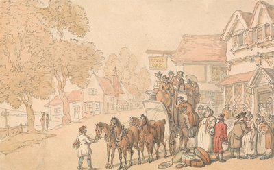 Een postkoets inladen door Thomas Rowlandson