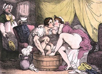 Liefde in een bad of een remedie tegen een verkoudheid door Thomas Rowlandson