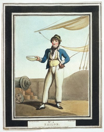 Marinier, tijdens de tijd van Horatio Nelson (1758-1805), toegewezen aan verschillende taken volgens hun capaciteiten door Thomas Rowlandson