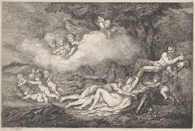 Mars en slapende Venus met putti door Thomas Rowlandson