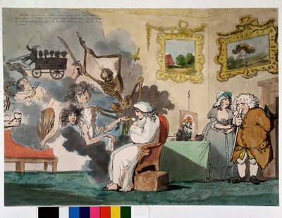 Geestelijke ziekte en visioenen: het hypochondrium - tekening door Rowlandson door Thomas Rowlandson