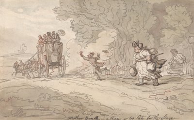 Moeder in een woedeaanval of te laat voor het podium door Thomas Rowlandson