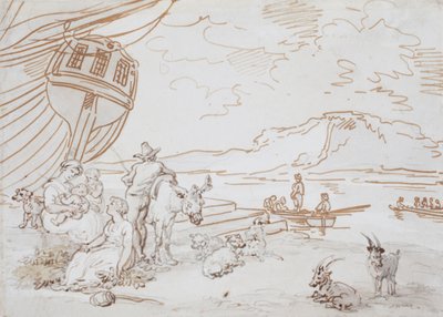 Moeder en kinderen aan de waterkant door Thomas Rowlandson