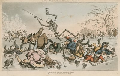 Op broos ijs, het zoemende schaats, wordt een instrument van het lot door Thomas Rowlandson