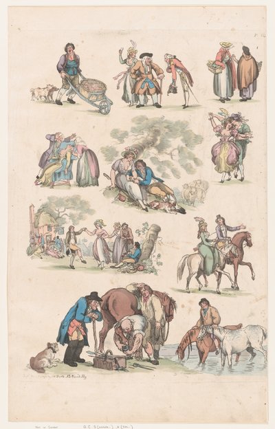 Plaat 14, Contouren van Figuren, Landschappen en Vee...voor het Gebruik van Leerlingen, 1 juni 1790 door Thomas Rowlandson
