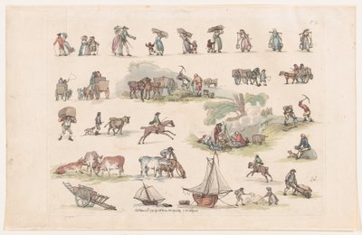 Plaat 2, Contouren van figuren, landschappen en vee... voor het gebruik van leerlingen, Ma... door Thomas Rowlandson