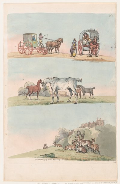 Plaat 3, omtrekken van figuren, landschappen en vee... voor het gebruik van leerlingen, 8 maart 1790 door Thomas Rowlandson